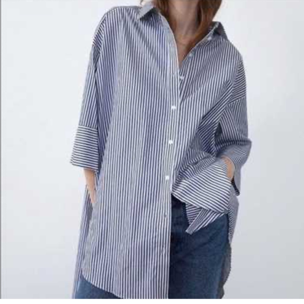 Zara Striped Tunic Button-down Shirt